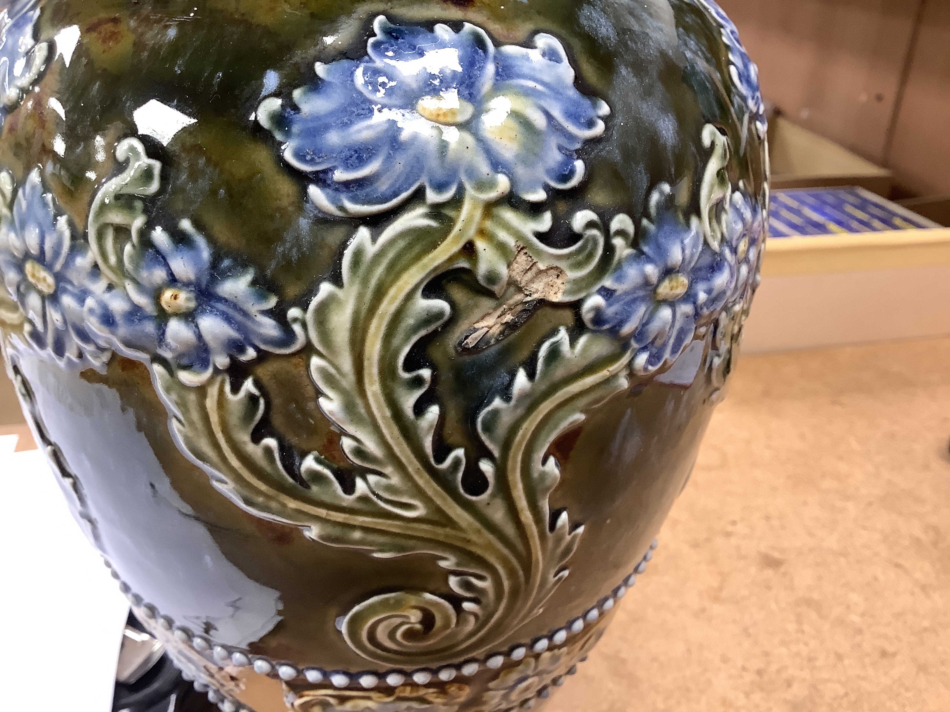 A Doulton Lambeth stoneware vase, 34cm